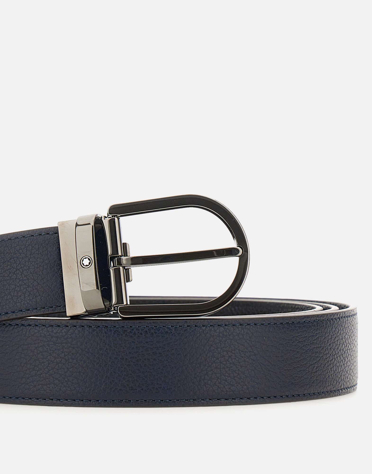 CINTURA PIN BUCKLE REVERSIBILE NIGTH BLUE/NERO IN PELLE GRAINY 35mm  E FIBBIA IN RUTENIO  MONTBLANC